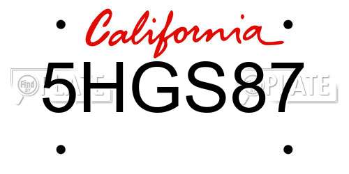 5HGS87 California License Plate