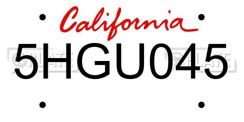 5HGU045 California License Plate
