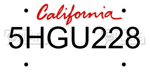 5HGU228 California License Plate