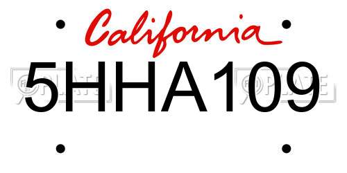 5HHA109 California License Plate