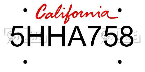 5HHA758 California License Plate