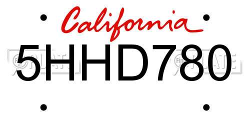 5HHD780 California License Plate