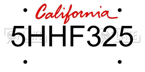 5HHF325 California License Plate