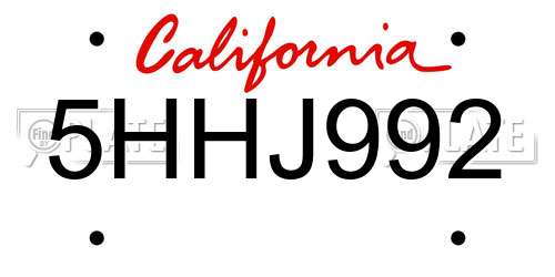 5HHJ992 California License Plate
