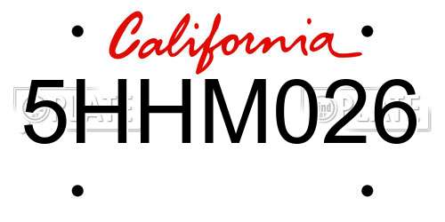 5HHM026 California License Plate