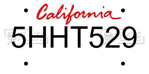 5HHT529 California License Plate