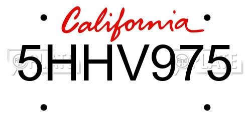 5HHV975 California License Plate