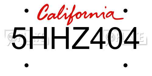 5HHZ404 California License Plate