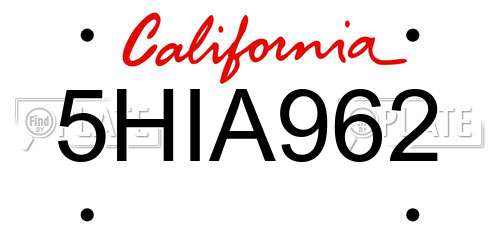5HIA962 California License Plate