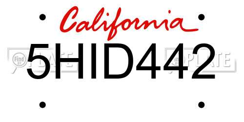 5HID442 California License Plate