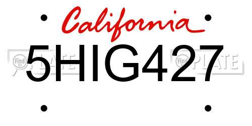 5HIG427 California License Plate
