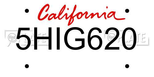 5HIG620 California License Plate