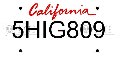 5HIG809 California License Plate