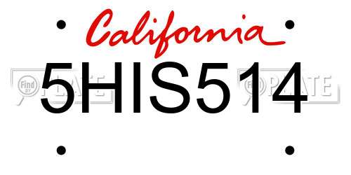 5HIS514 California License Plate