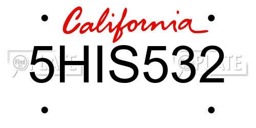 5HIS532 California License Plate