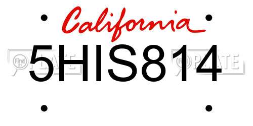 5HIS814 California License Plate