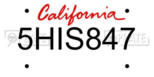 5HIS847 California License Plate