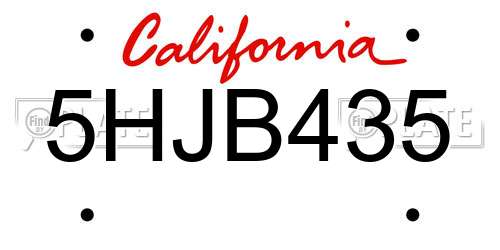 5HJB435 California License Plate
