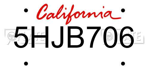 5HJB706 California License Plate
