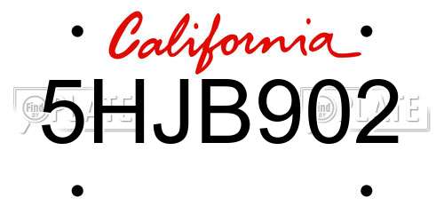 5HJB902 California License Plate