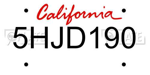 5HJD190 California License Plate