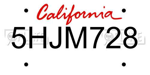 5HJM728 California License Plate
