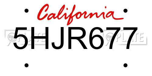 5HJR677 California License Plate