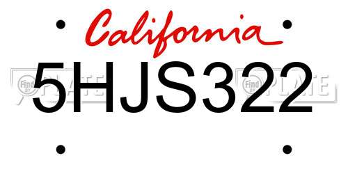 5HJS322 California License Plate