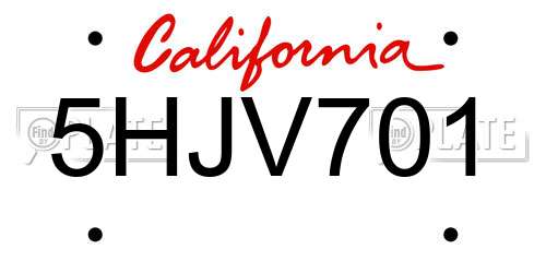 5HJV701 California License Plate