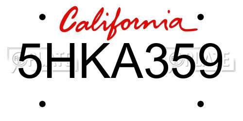 5HKA359 California License Plate