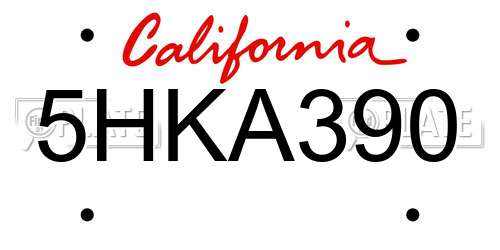 5HKA390 California License Plate