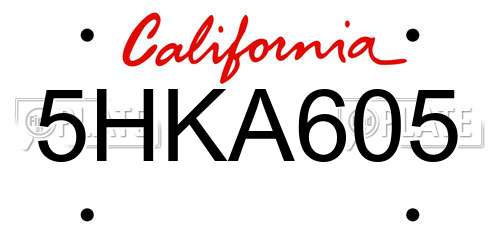 5HKA605 California License Plate