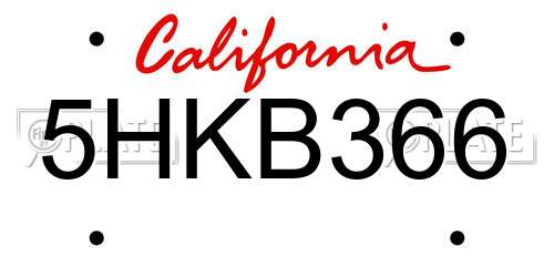 5HKB366 California License Plate