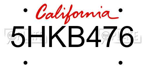 5HKB476 California License Plate