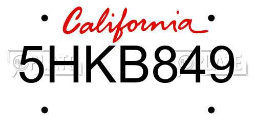 5HKB849 California License Plate