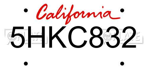 5HKC832 California License Plate