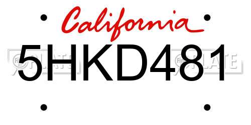 5HKD481 California License Plate