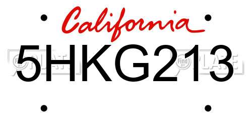 5HKG213 California License Plate
