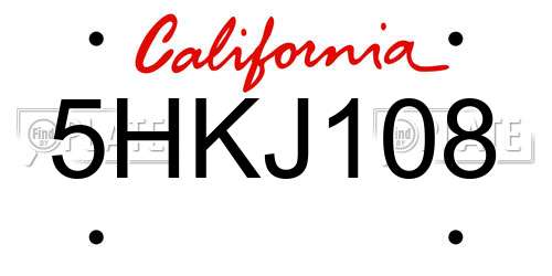 5HKJ108 California License Plate