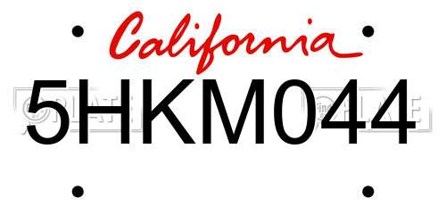 5HKM044 California License Plate