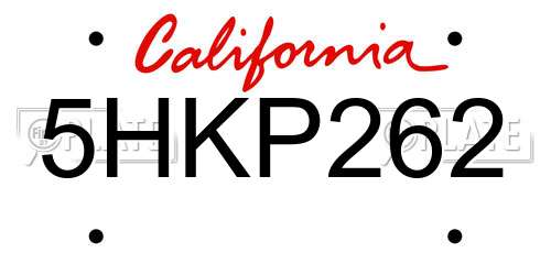 5HKP262 California License Plate
