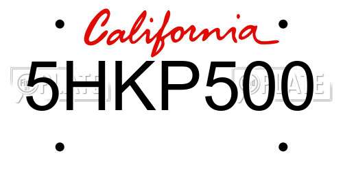 5HKP500 California License Plate