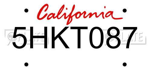 5HKT087 California License Plate
