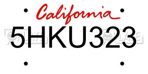 5HKU323 California License Plate