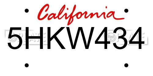 5HKW434 California License Plate
