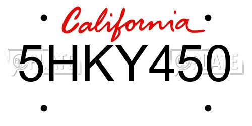 5HKY450 California License Plate