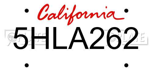 5HLA262 California License Plate