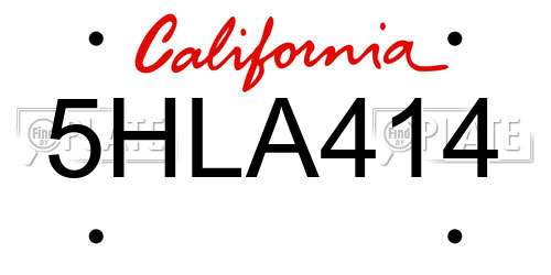 5HLA414 California License Plate