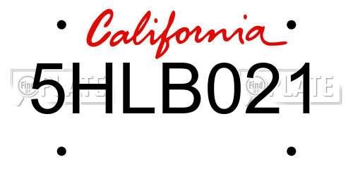 5HLB021 California License Plate