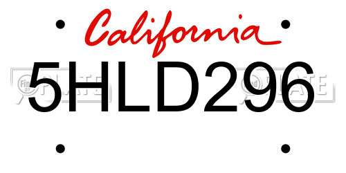 5HLD296 California License Plate